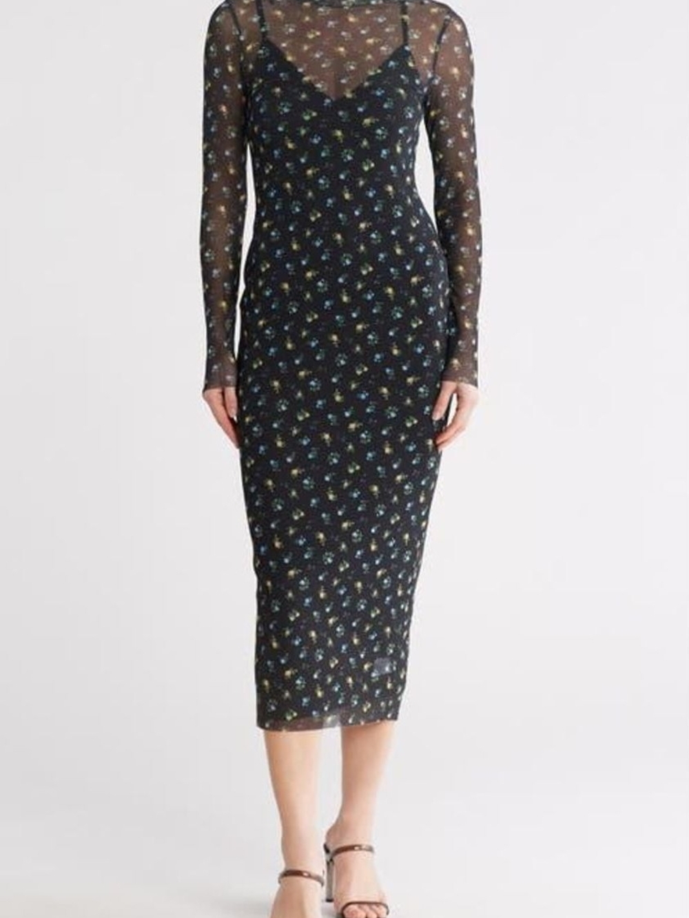 AFRM Sheer Floral Slip Midi Dress